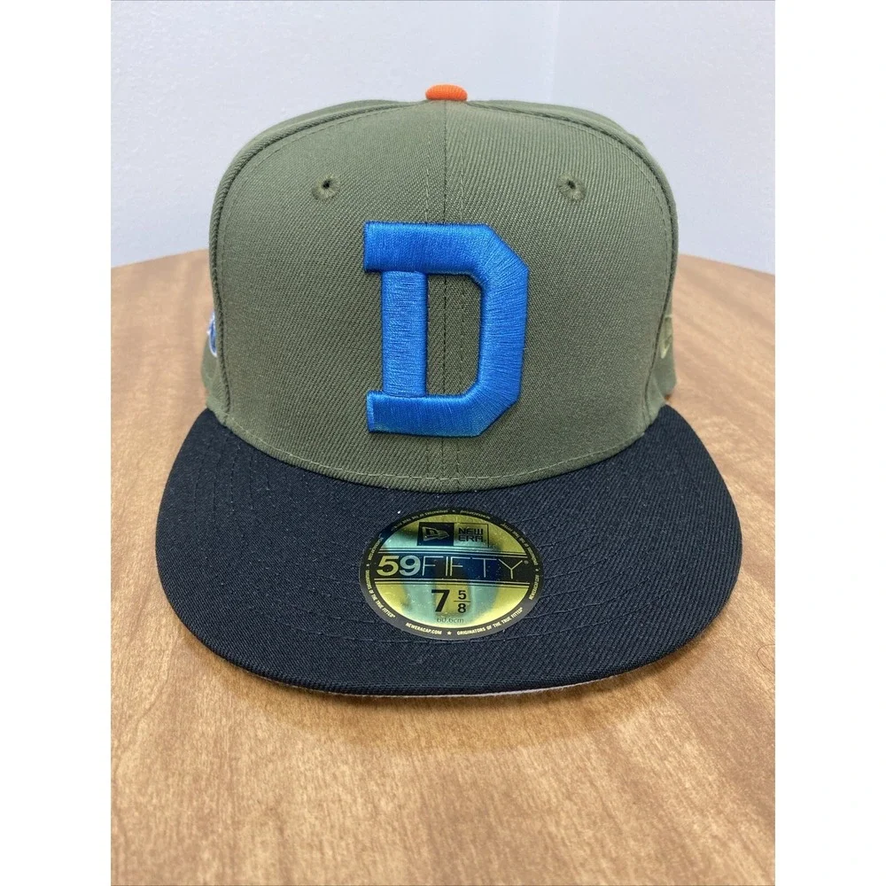 New Era Detroit Tigers 59FIFTY Fitted Hat Cap Tiger Stadium Patch‎ 7 5/8 Olive